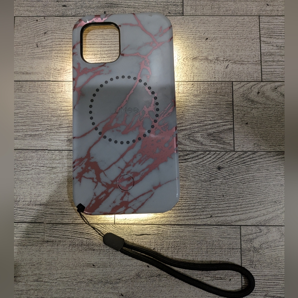 Marble Pattern Phone Case with Strap And Selfie Light Lumee iPhone 12-12 Pro